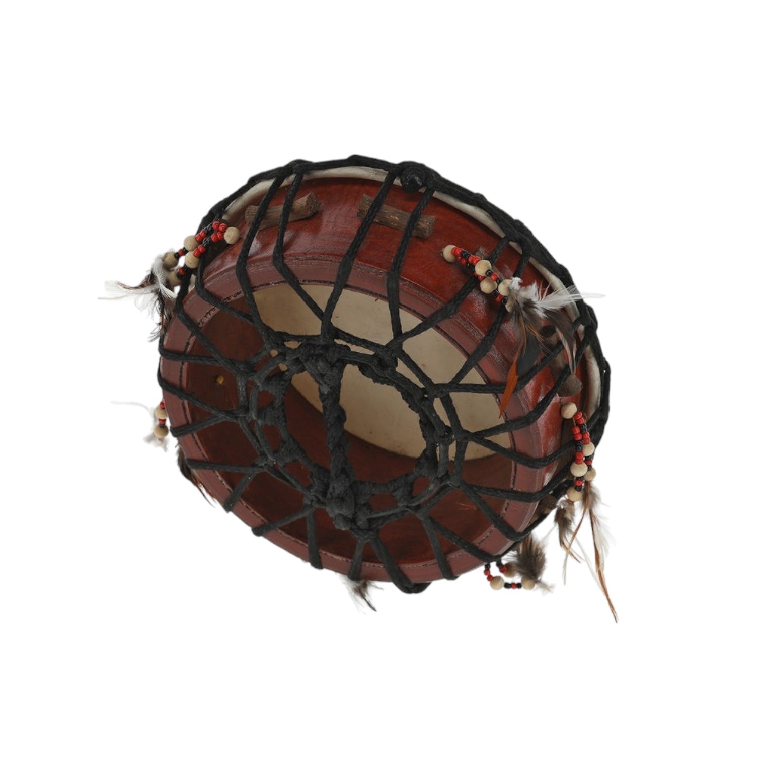 tamburo shamann gewa - tamburo indiano con tiranti in corda - 
struttura in legno
- con decorazioni - 
senza battente