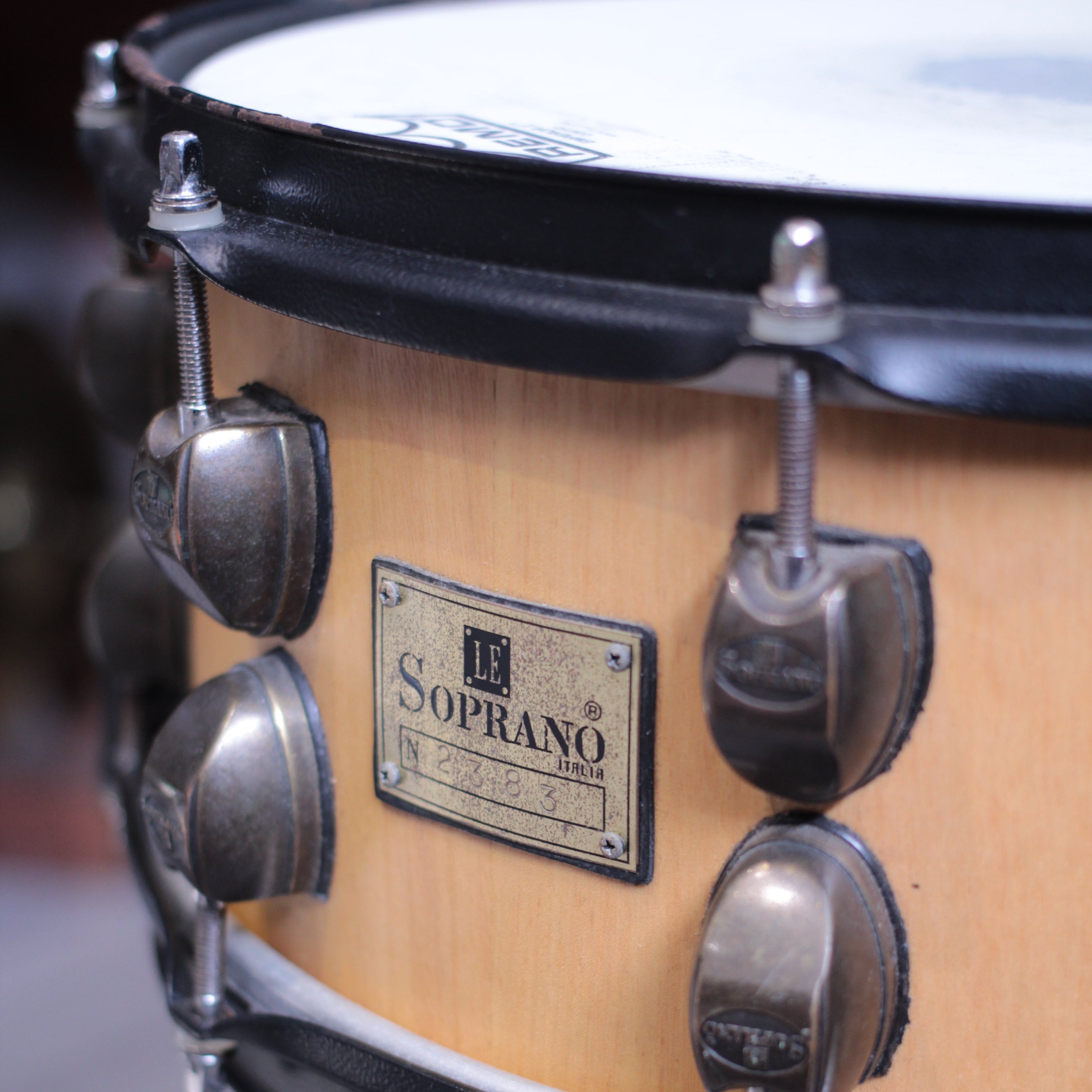 rullante 14x6,5 Le Soprano in legno di walnut e tanganika blocchetti in ottone pieno usato