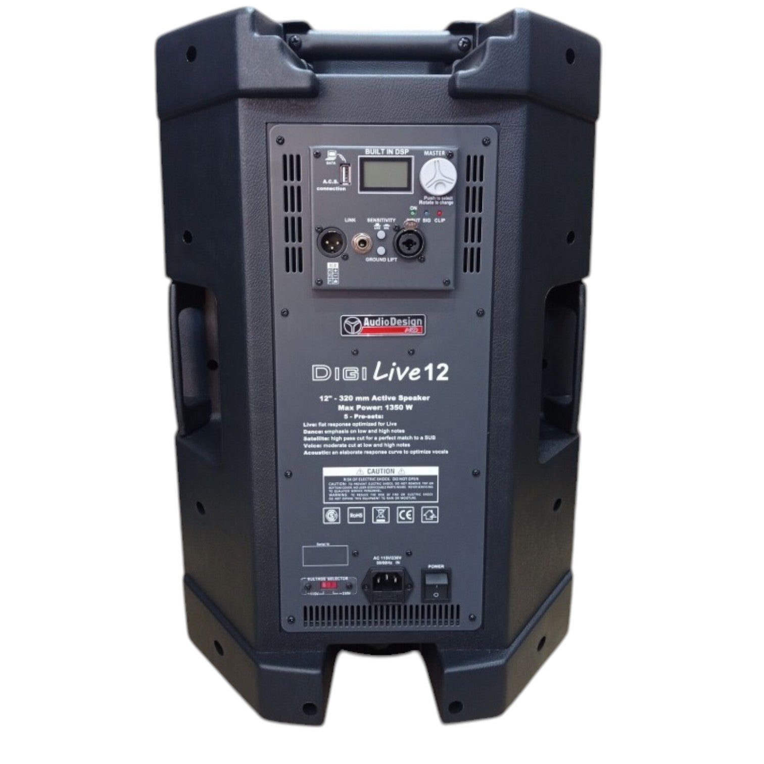 diffusore audio design DIGI LIVE 12 attivo biamplificato cono da 12" max 1350 Watt