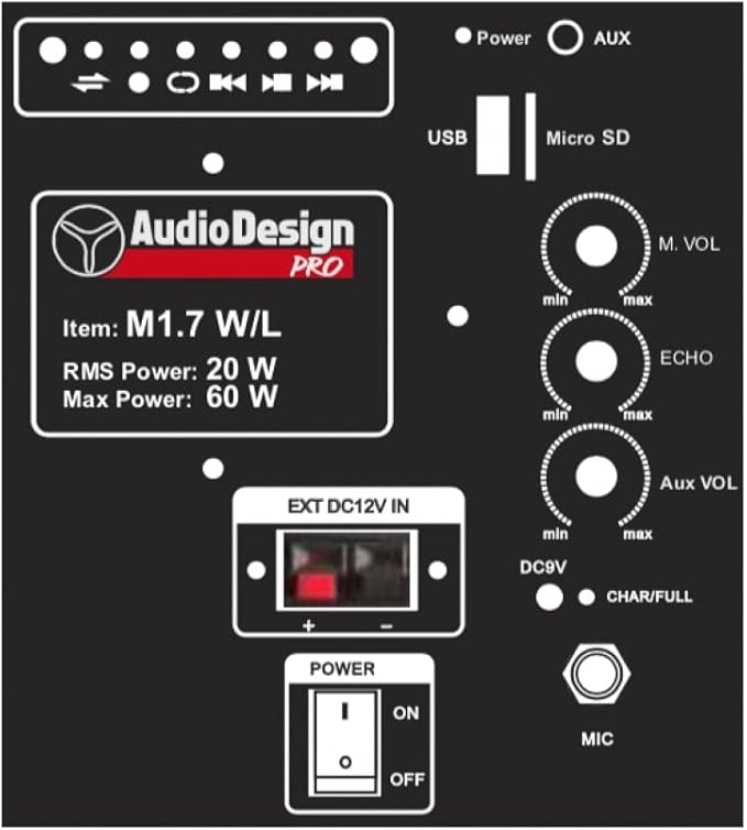 diffusiore portatile audio design M1. 7WL completo di microfono con alimentazione anche a batteria...
